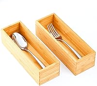 Vista 9 de Umilife Organizador de utensilios de cocina de bambú, portacubiertos de cajón alto extra largo, caja de almacenamiento de cubiertos planos, divisor
