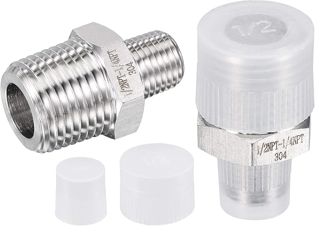sourcing map 304 Stainless Steel Pipe Fitting Reducer Adapter 1/2" NPT Male x 1/4" NPT Male for Water Oil Air Pressure Gauge Temp Sensor, Pack of 2