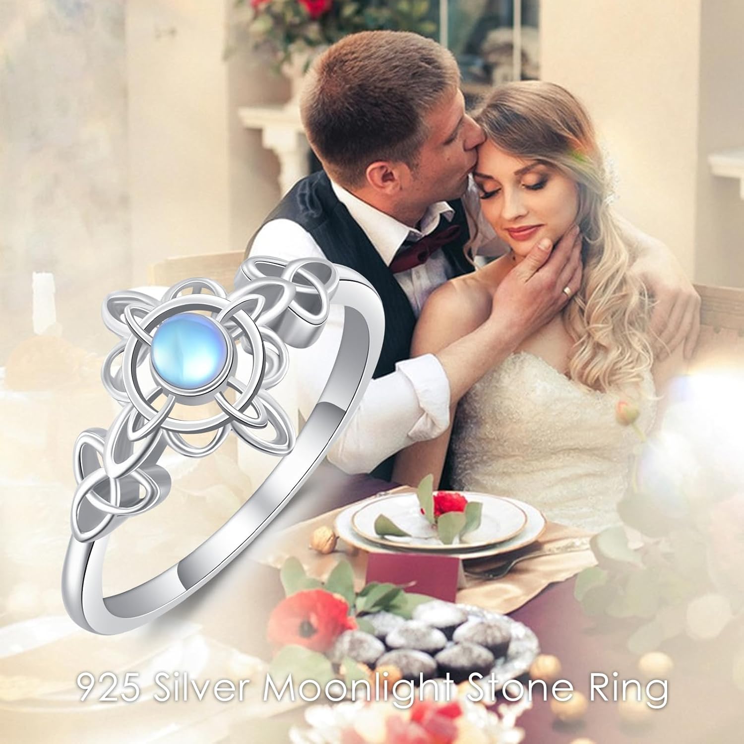 VONALA Witches Knot Ring Sterling Silver Celtic Knot Moonstone Ring Nudo de Bruja Plata Witch Jewelry Gift for Women