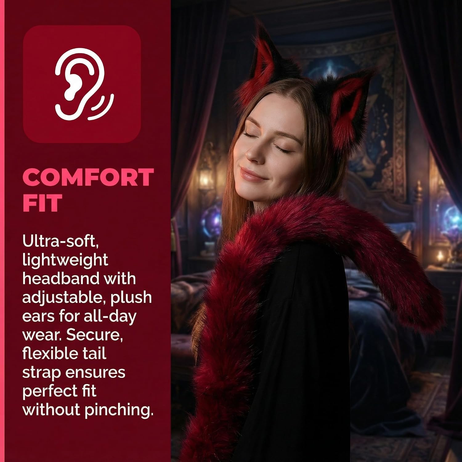 Maine Coon Cat Fox Wolf Ears Costume Anime Set Adjustable Ears Tail For Cosplay Halloween Gathering