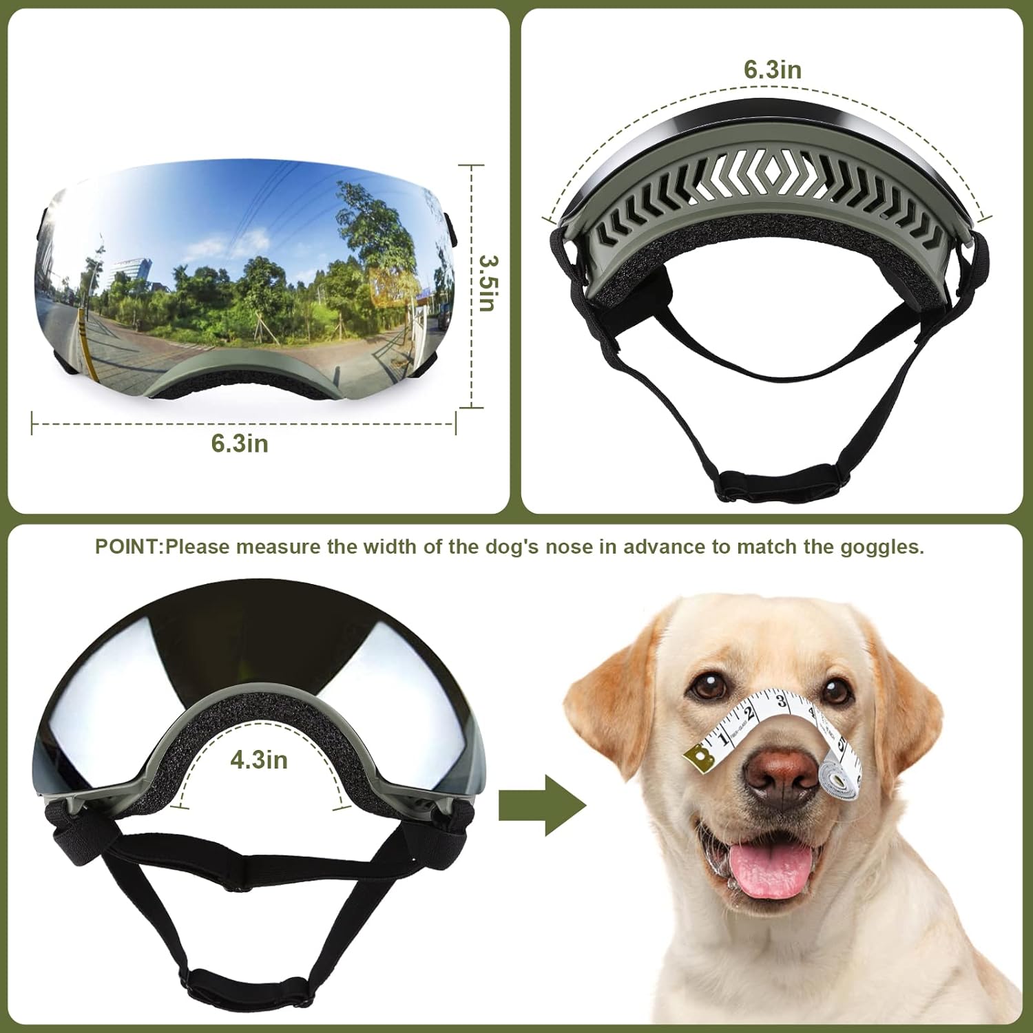 Ownpets Dog Goggles, Goggles with Adjustable Strap, Magnetic Design, Detachable Lens and UV Protection for Middle-Large Size Dog, Alaskan Malamute, Samoyed, Labrador and Border Collie (Green)