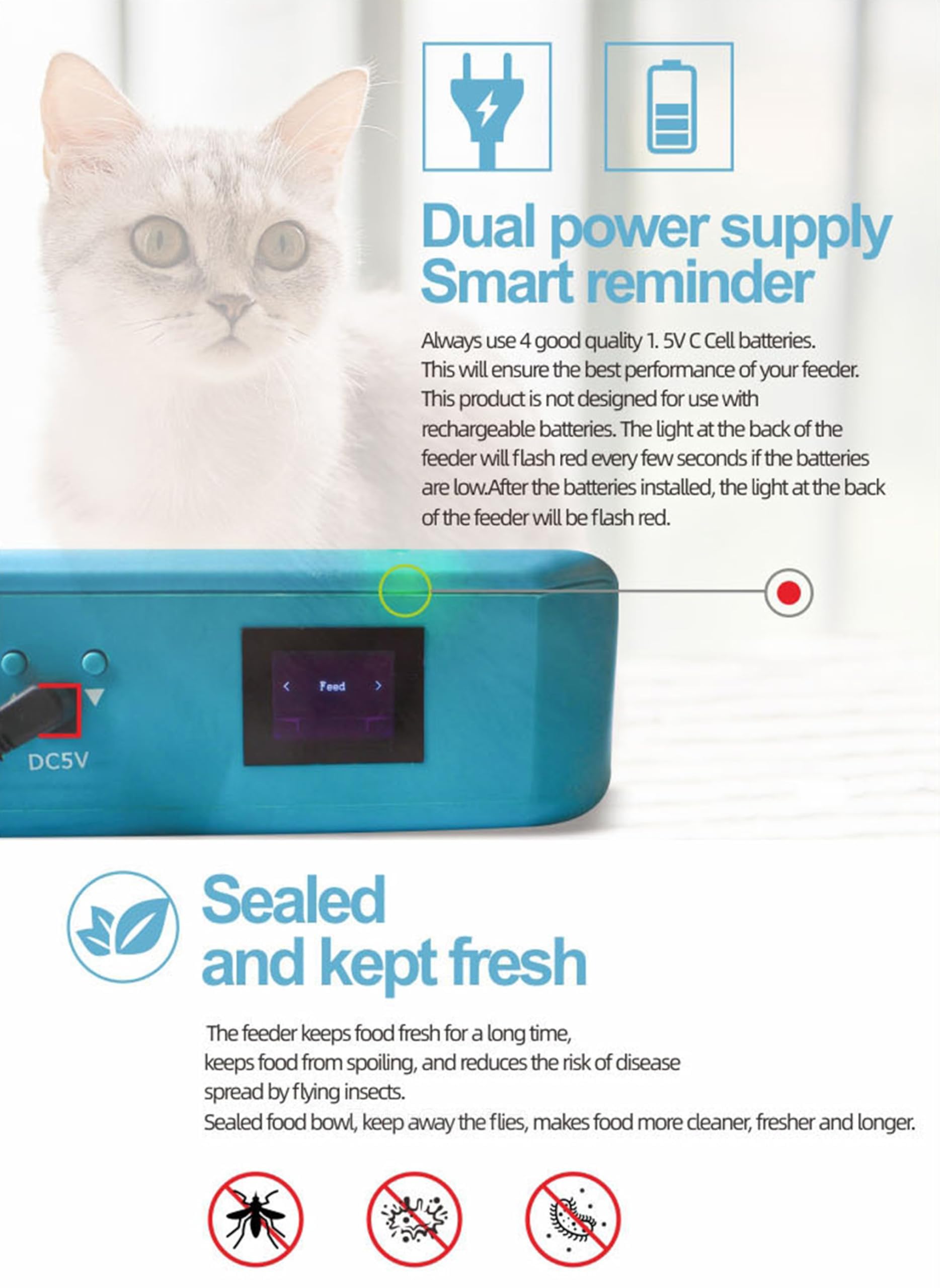 Furrify Automatic Pet Feeder with Active RFID Technology, Dual Source Battery/USB - Prevents Food Stealing, Perfect for Prescription Diets, Schedules Meals for Multiple Pets (Cats & Dogs) (White) - image 8