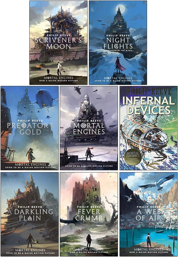 Philip Reeve Mortal Engines Collection 8 Books Set (Scrivener's Moon, Night Flights, Predator's Gold, Mortal Engines, Infernal Devices, A Darkling Plain, Fever Crumb, A Web of Air)