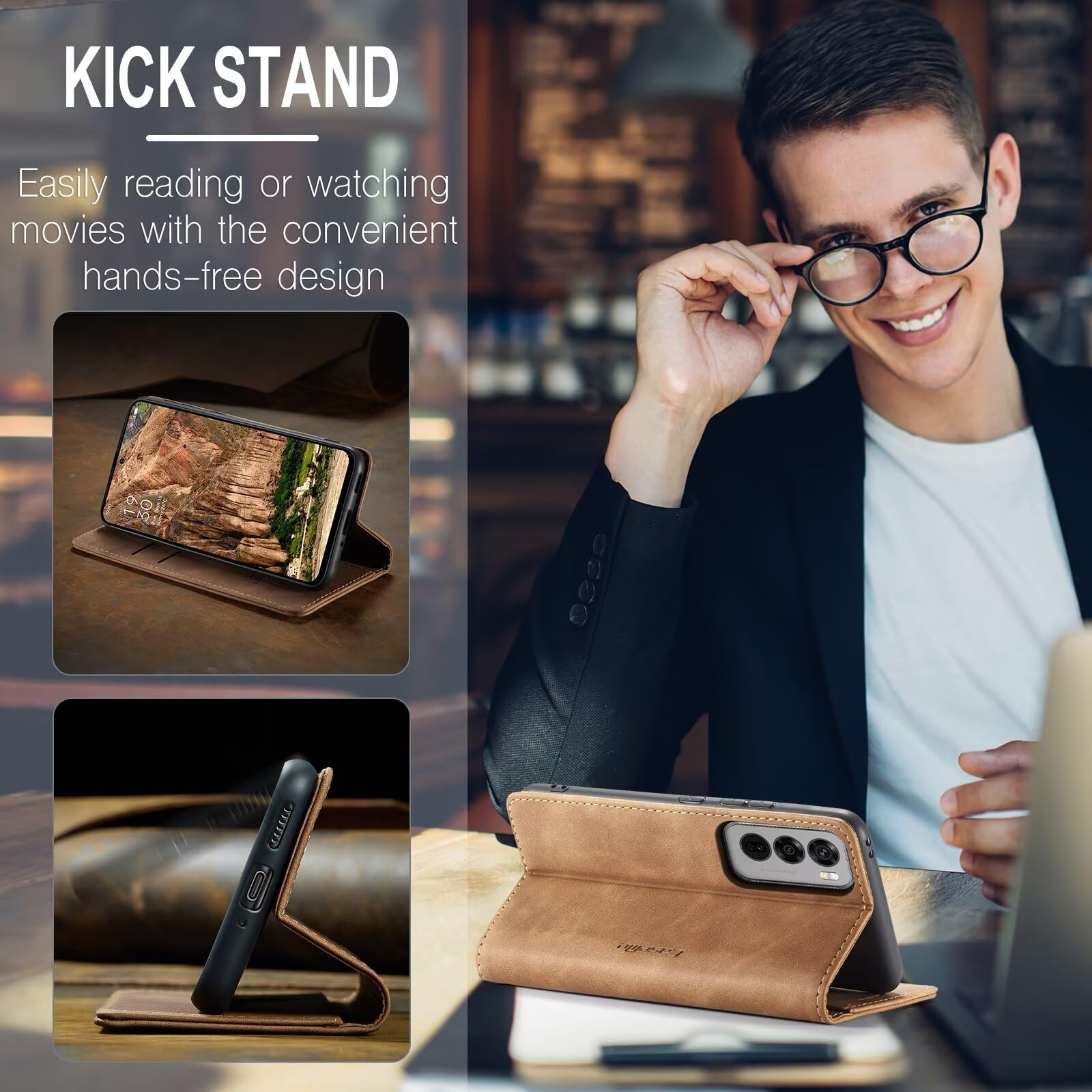 Marrone Premium Retro Stand Portafoglio TPU Silicone Caso per Huawei