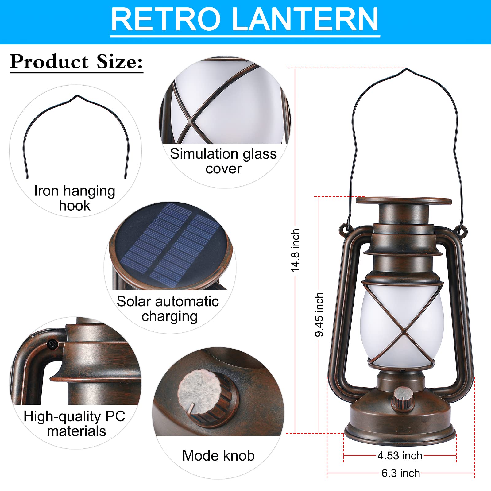 Solarlaterne für den Außenbereich, hängende Solarleuchten, flackernde Flamme, LED-Vintage-Laterne, wasserdichte Camping-Lampen, Auto-On/Off-Landschaftsdekoration für Tisch, Terrasse, Garten, Hof, Weg