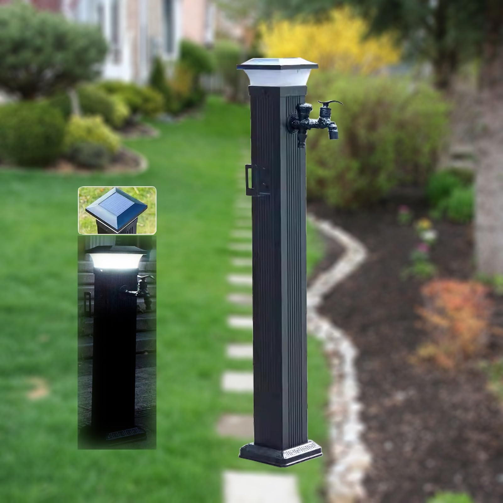 WOTZOV Outdoor Solar Led Light For Faucet - Freeze-Proof Water Column Garden Spigot Hydrant, Ideal For Winter Safety And Decoration，With Dual Faucet 104CM