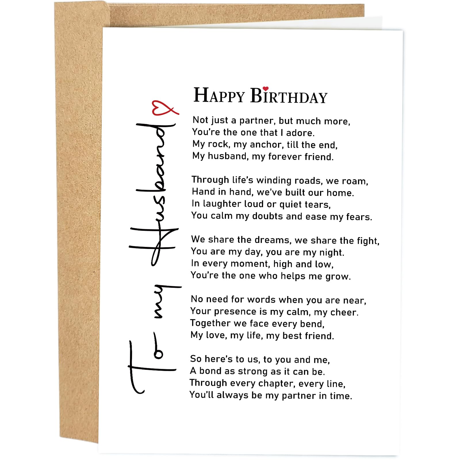 Naixiwen Romantic Husband Birthday Card from Wife, Funny Birthday Card for Husband, Poem Happy Bday Gift, You'll Always Be My Partner In Time