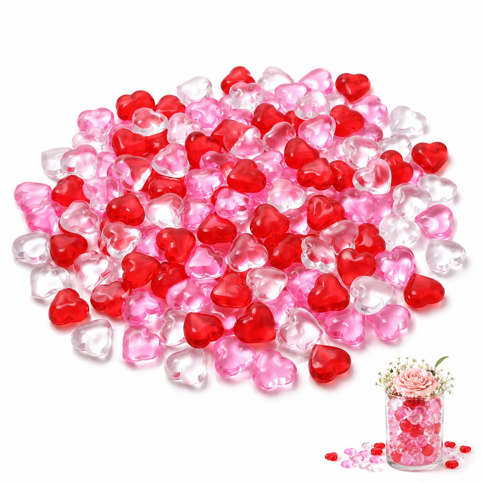 500Pcs Mini Heart-Shaped Decorative Pebbles Pink White Red Vase Fillers