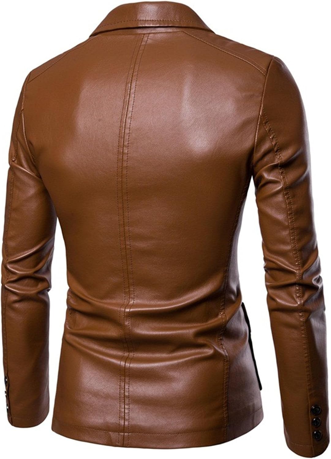 Mens Lapel Leather Blazer Jacket Business Casual Leather Suit Jacket Slim Fit Lightweight Windproof Coat Outerwear