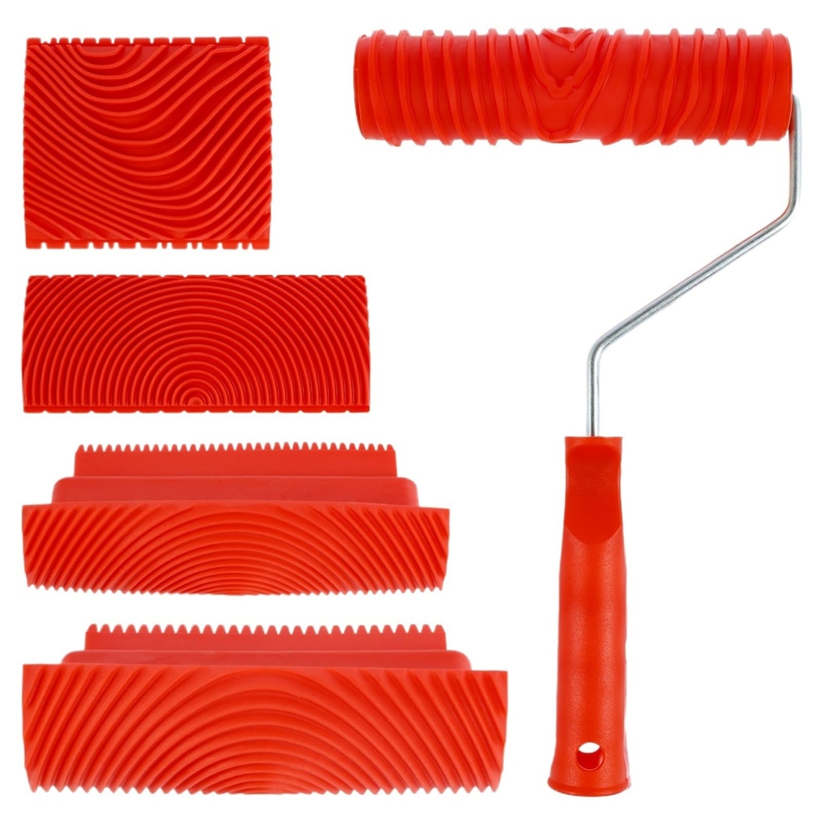 Wood Grain Tool for Painting 2set Wood Graining Tool Grain Patterns Paint Set Rubber Painting Roller with Handle for Wall(5PCS)