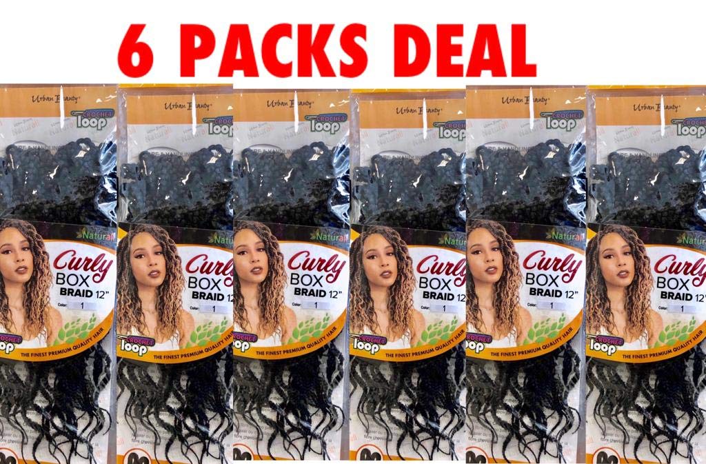 6 PACKS CURLY BOX BRAIDS CROCHET HAIR 12" (#1B)