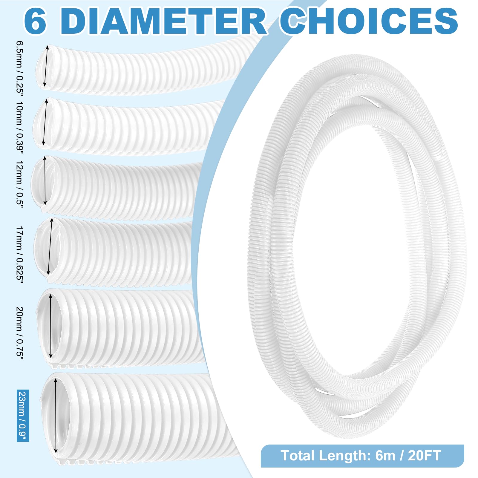 sourcing map Tubo de alambre dividido de 23 mm de diámetro interior de 6 m, resistente al calor y al frío, protector de cable flexible de plástico para cables eléctricos, color blanco