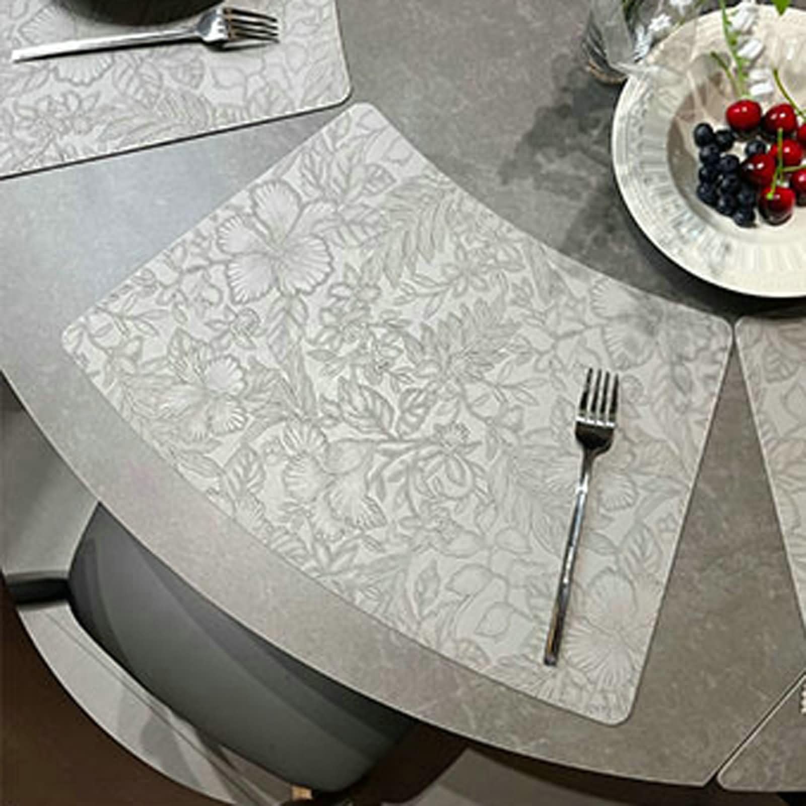 Napperon Table Salle à Manger Lavable 6Pièces, 30 x 33 x 48 CM Gris Tapis de Table Antidérapant Salon Cuir, Secteur avec Motif Floral