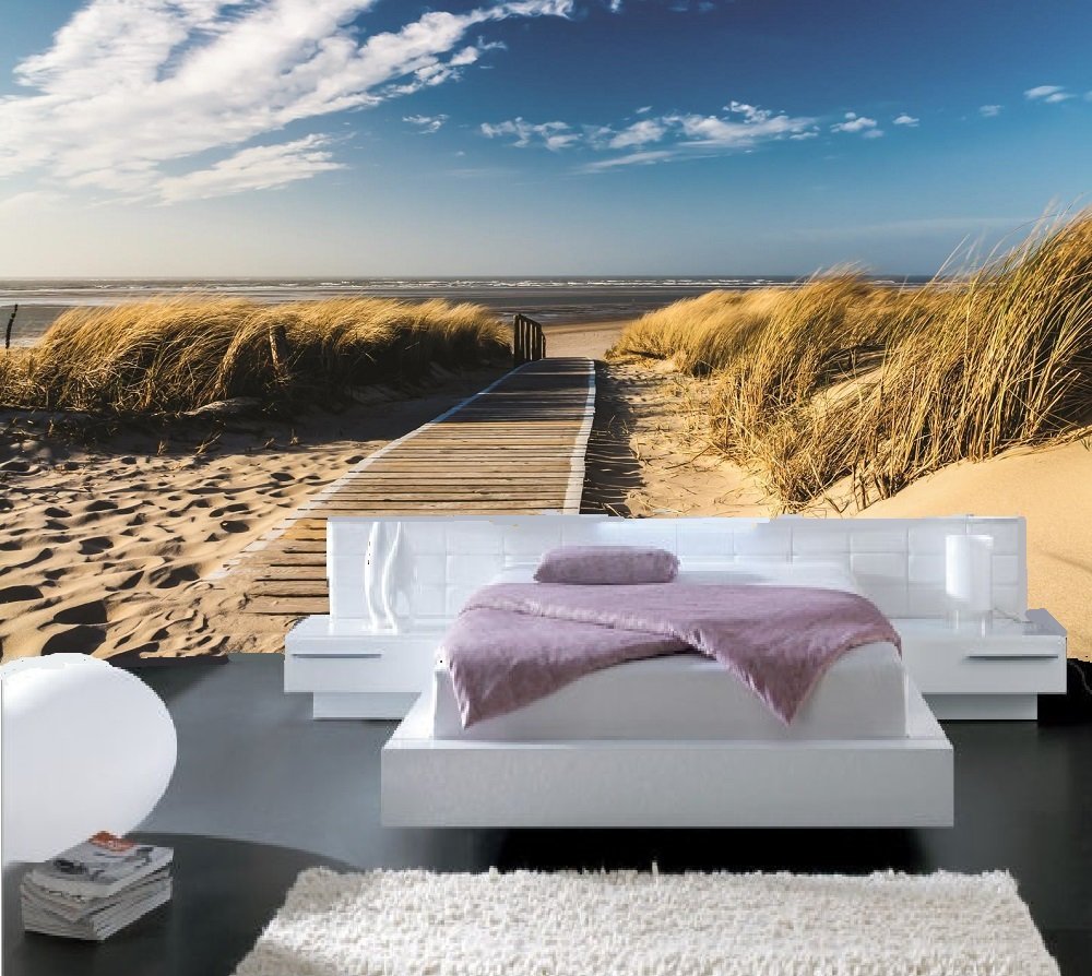 Papier peint 3D plage pour agrandir une pièce trompe l'oeil géant 415x254cm