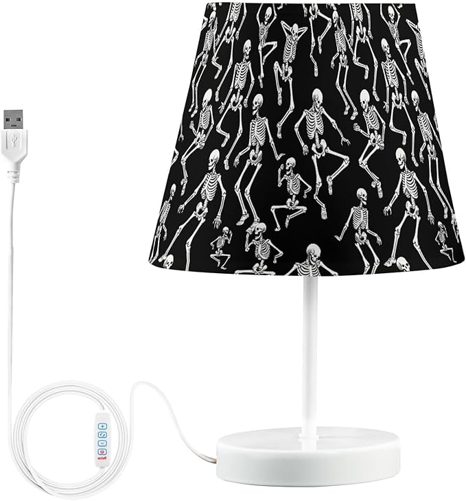 ALAZA Dancing Skeleton Sugar Skull Decor Bedside Table Lamp with USB Port 3 Color Temperatures LED Desk Lamp for Bedroom Office M