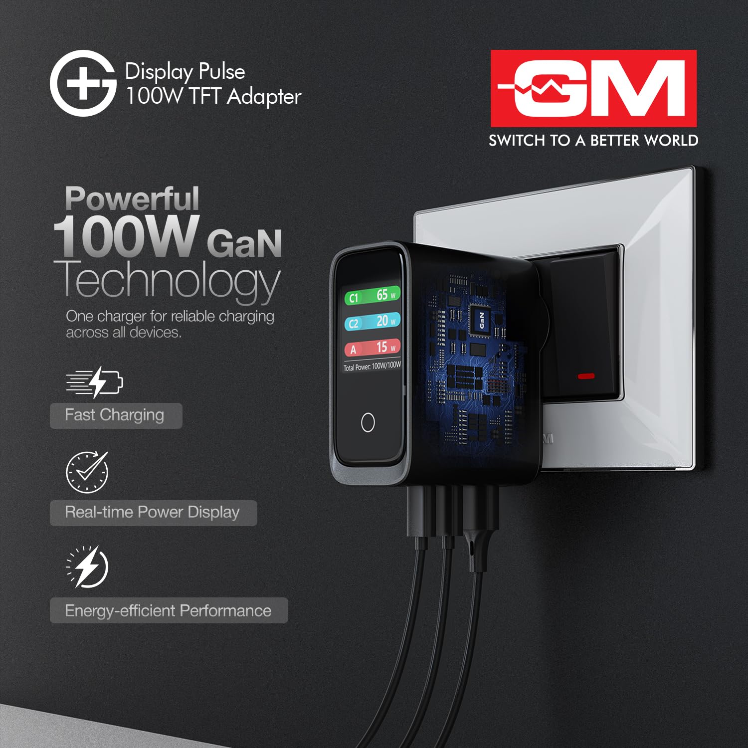 GM G+ DisplayPulse 100W GaN Fast Charger | TFT Display 14 Smiley Animation Styles | Type-C + USB-A Ports| Displays Dynamic Wattage | Best for Tablet, MacBook Air-M4, Laptop, iPhone, Samsung, DSLR - Product Overview & Editorial Research