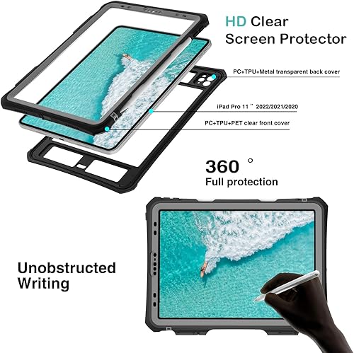 Miniatura 3 de Funda impermeable para iPad Pro de 11 pulgadas 2022202120202018 (4321era), protección militar 360 a prueba de caídas, con soporte de correa,