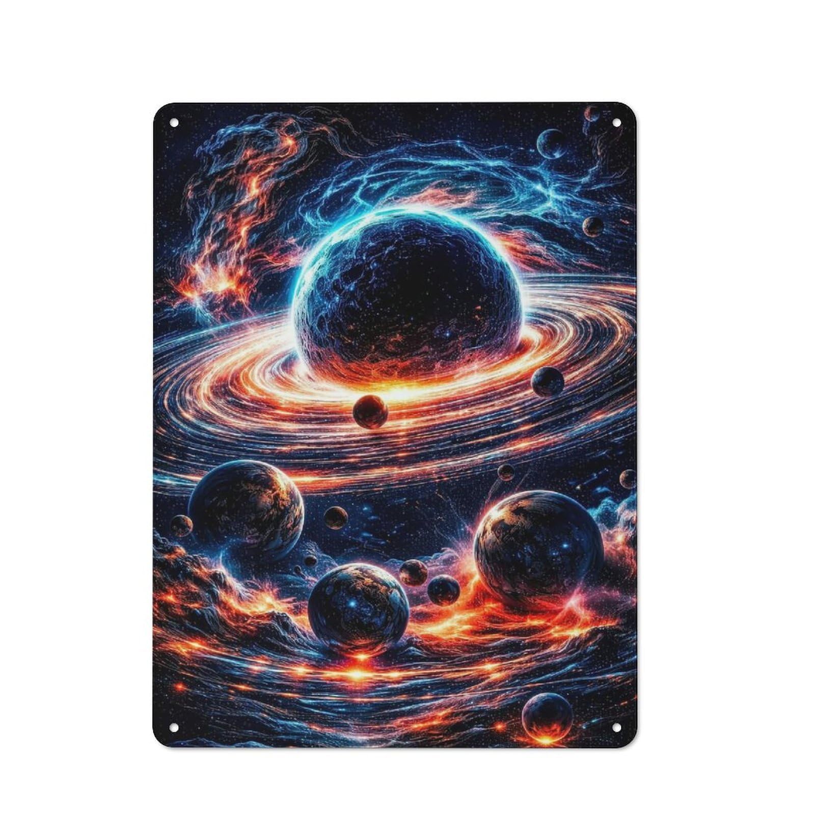 Cosmic Nebula with Planets Retro Metal Wall Decor 40x30cm, Retro Metal Sign for Garage, Hobby Room, Office Or Man Cave