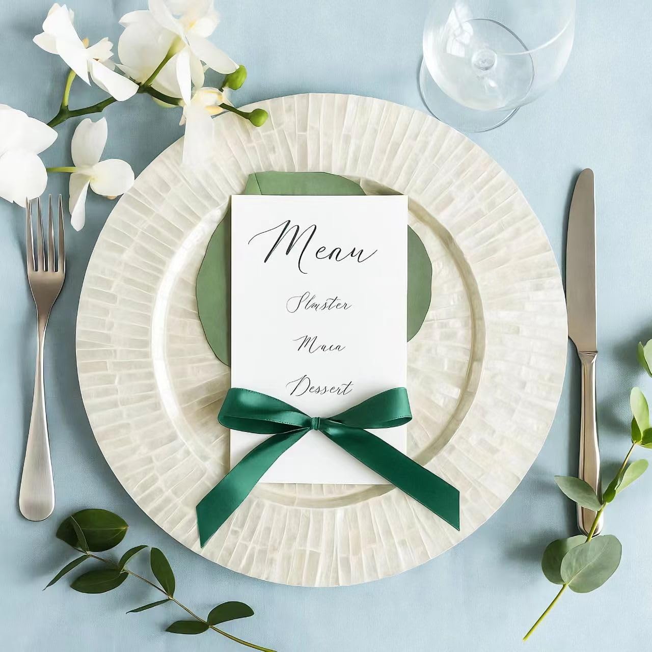 Set of 4 Wooden Charger Plates with White MOP Inlay – Handcrafted Round Shell Mosaic Underplates for Wedding, Party & Dining Table Decor (Radiating white, 13“) - Image 2