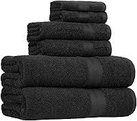Amazon Basics 6-Piece Black Cotton Towel Set - Fade-Resistant, Highly Absorbent, Soft Bath Hand Wash Towels