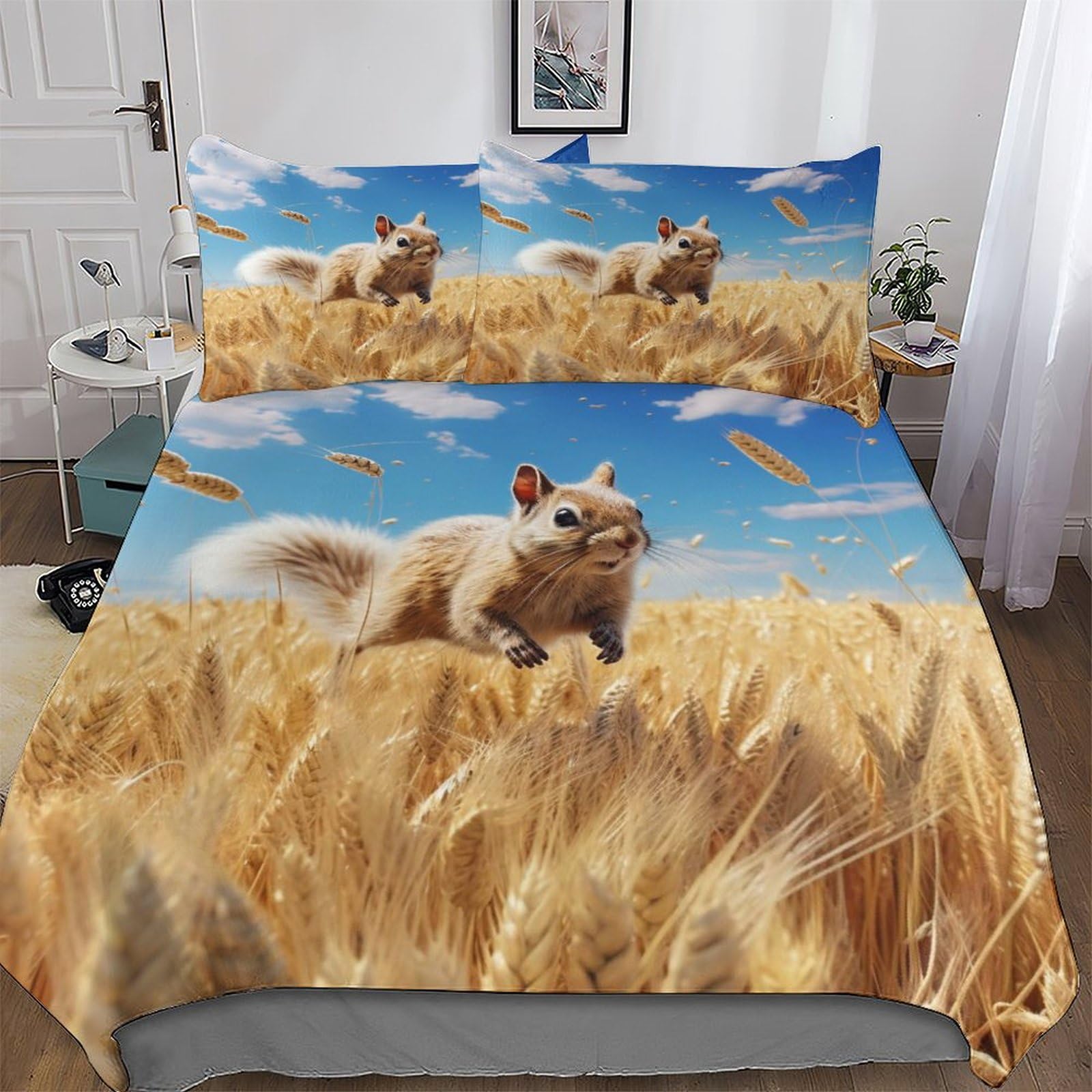 Parure de lit écureuil 3 pièces 220x240cm pour inviter la poésie de la nature dans votre sommeil