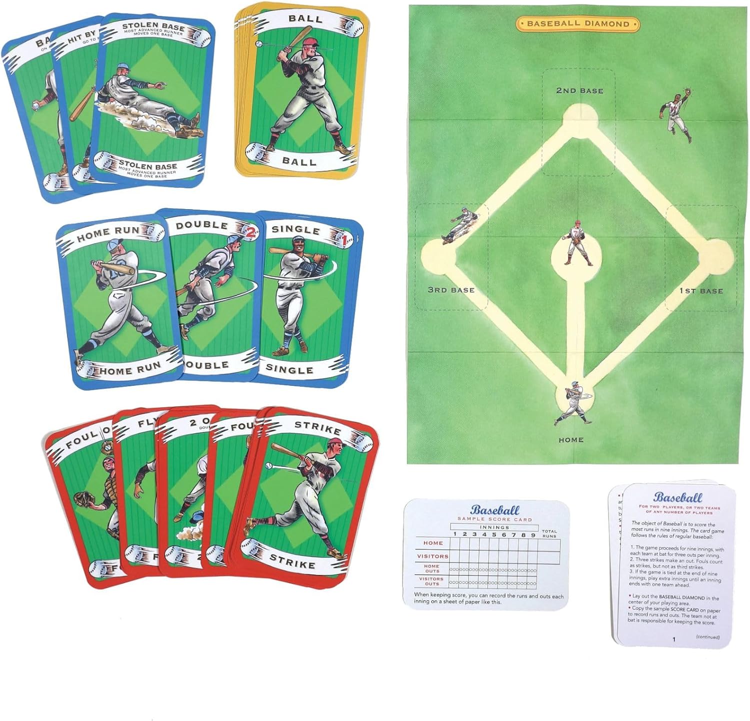 eeBoo: Baseball Playing Cards and Game, 36 Action Cards with Foldable Field, Develops Strategic Thinking, for Ages 5 and up