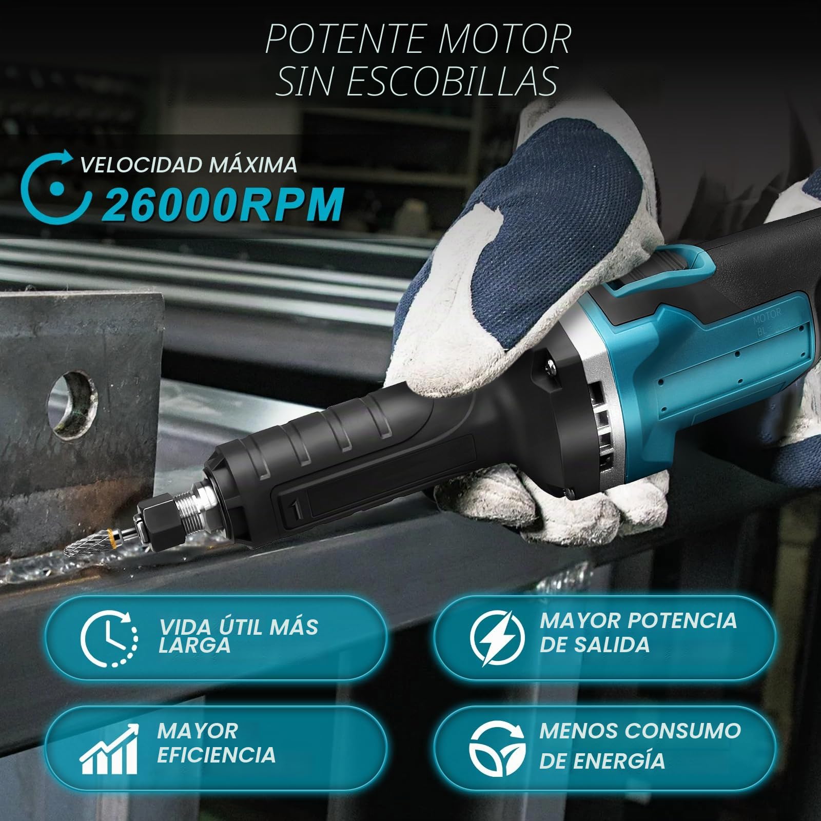 Lijadora recta con batería de 18 V, sin escobillas, portabrocas de 6 mm y 4 velocidades variables (sin batería)