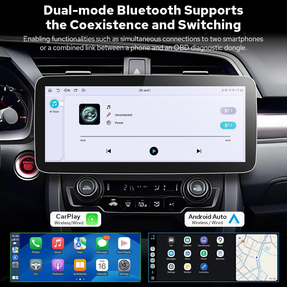 JOYING Car Radio for Honda Civic 2016-2021, 12.3" QLED Touch Screen Android 13 Car Stereo 12GB+256GB Plug and Play with Wireless Carplay & Android Auto, AM/FM, GPS, Bluetooth, 5G WiFi(JY-HT900N12)