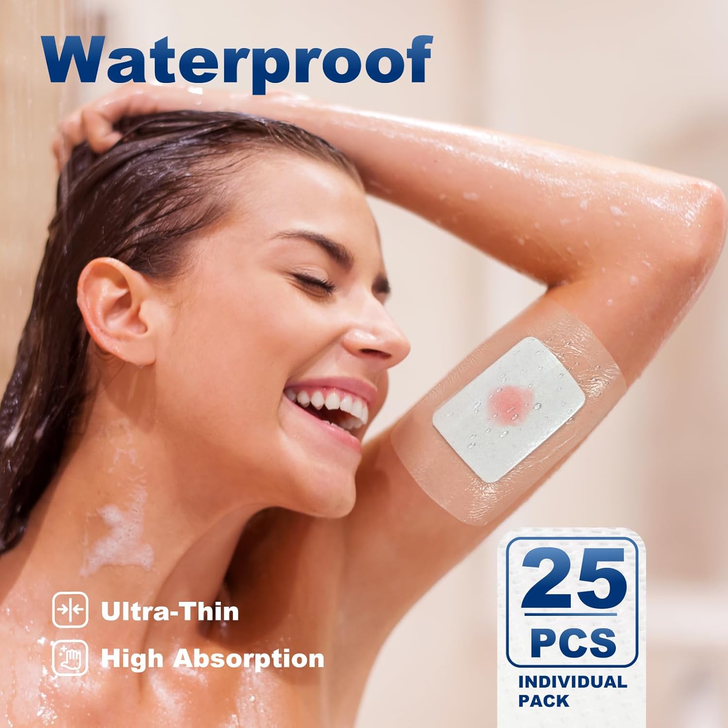 Ceeport Waterproof Transparent Film Dressing with Pad 25 Pack, 4"x4.75" Large Bandages Adhesive Patches, Wound Cover Patches for Post Surgical, IV Shield, Tattoo Aftercare Bandage