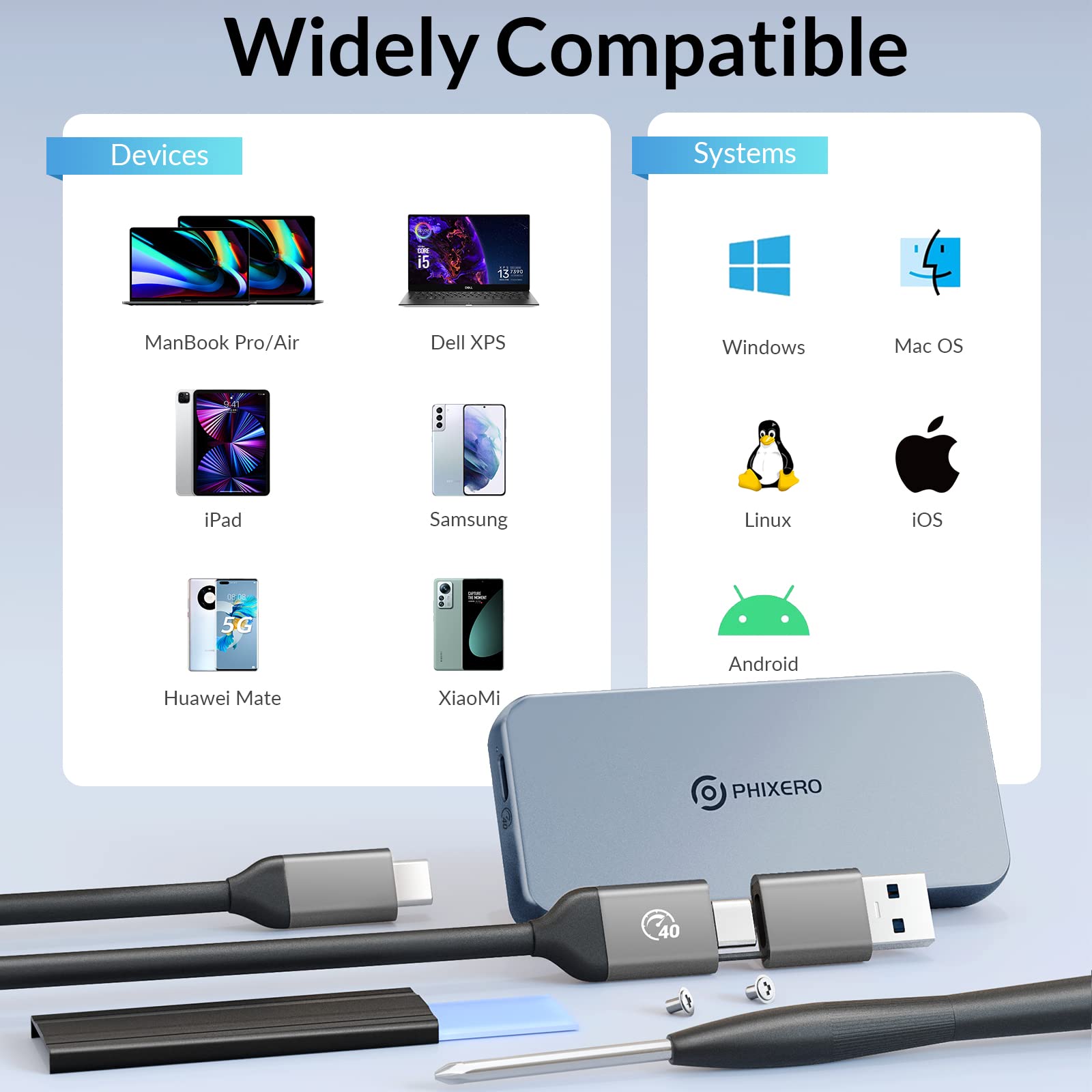 PHIXERO M.2 NVME SSD Enclosure,40Gbps, Gray