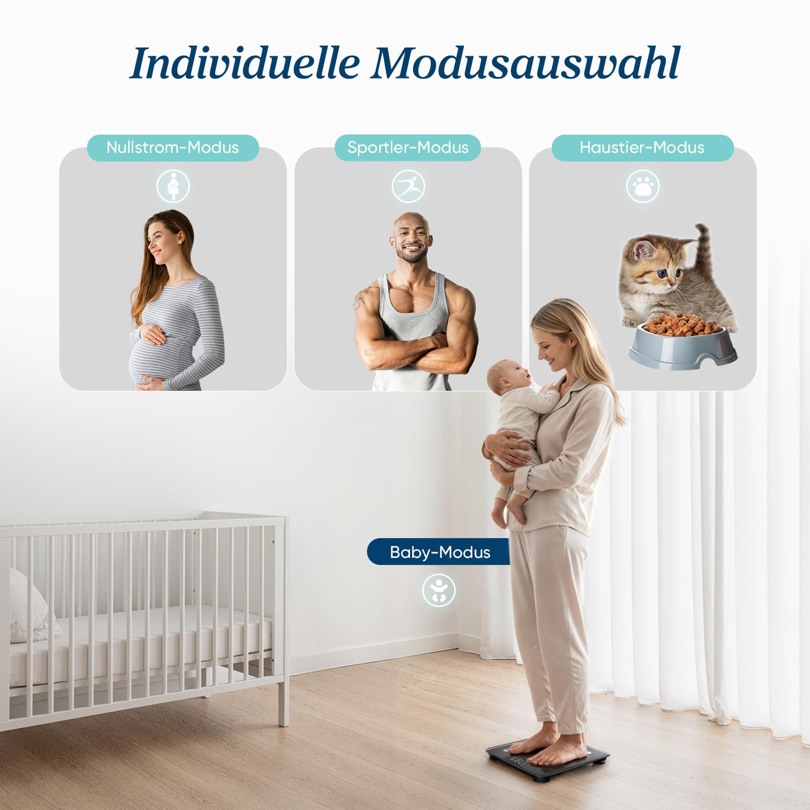 Etekcity Körperfettwaage - Personenwaage Digital mit 0,02 kg Genauigkeit - Bluetooth mit App für Fitness - Körperwaage zur Messung von Körperfett,BMI,Muskelmasse,Protein,BMR-Tiefschwarz-28 x 28 cm