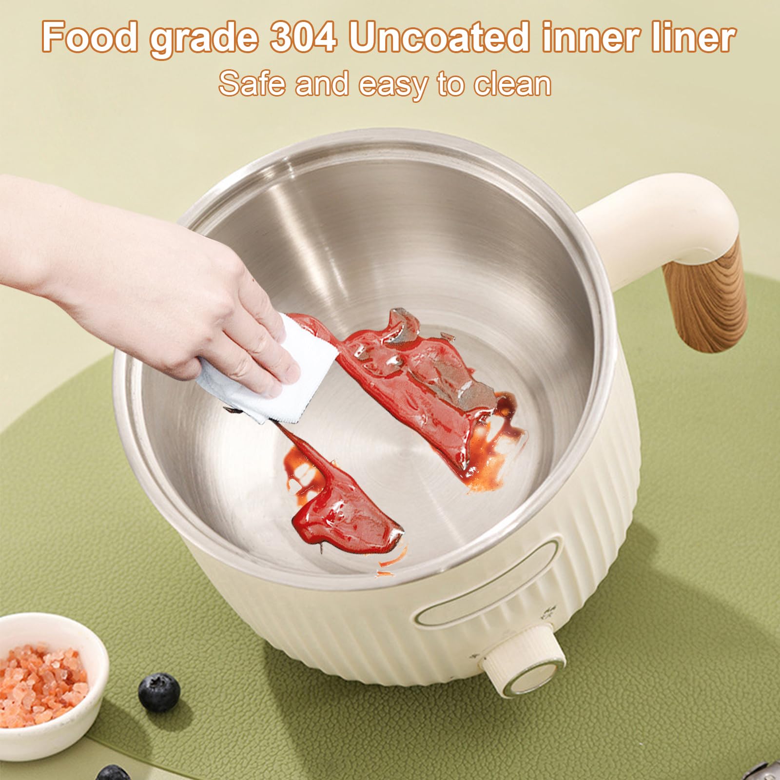 Elektrische Hot Pot, Tragbare Mini Antihaft Multikocher Mit Dämpfkorb, Edelstahl Elektrischer Kochtopf Bratpfanne, Schneller Ramen Kocher Suppentopf, Duale Leistungssteuerung Schnelle Erwärmung