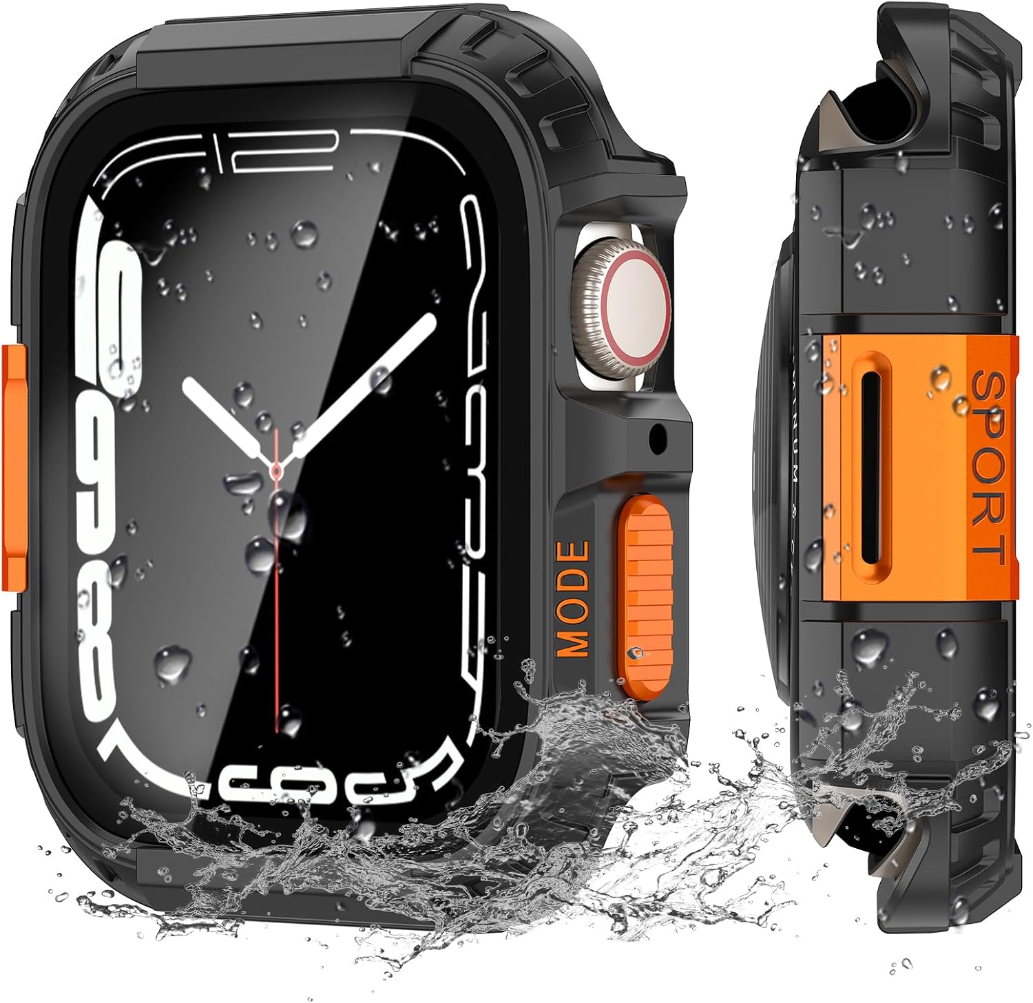 Rugged Waterproof Case for Apple Watch Screen Protector 44mm SE/SE2 Series 4 5 6 Built-in Tempered Glass,Metal & PC Bumper Shockproof Full Protective Stylish Cover Compatible iWatch Men