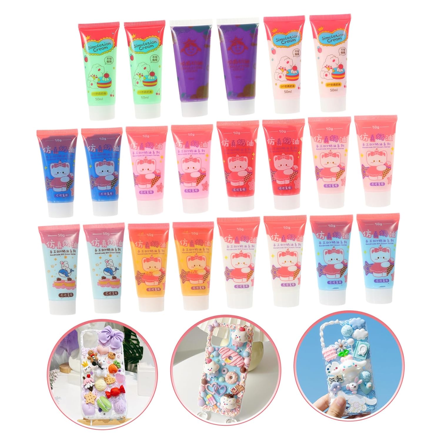 OSALADI 22 Pcs Simulation Cream Glue Bottles with Dual Nozzles for DIY Phone Case Decoration Safe Colors for Craft Embellishments Non Silicone Compatible Random Color