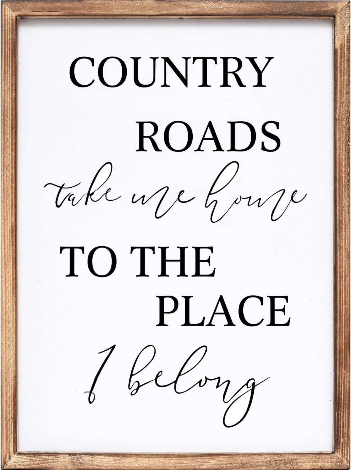 Country Roads Take Me Home Wall Sign, Large Farmhouse Country Sign with Solid Wood Frame, Vintage Wall Art for Living Room, Bedroom, Home Decor