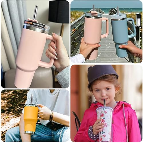 Miniatura 7 de AUAUY 4 popotes de repuesto de acero inoxidable para vaso Stanley de 40 onzas, popotes reutilizables compatibles con vaso de viaje Stanley Adventure