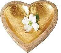 Vista 1 de Bandeja de corazón de madera de mango con interior de hoja de oro