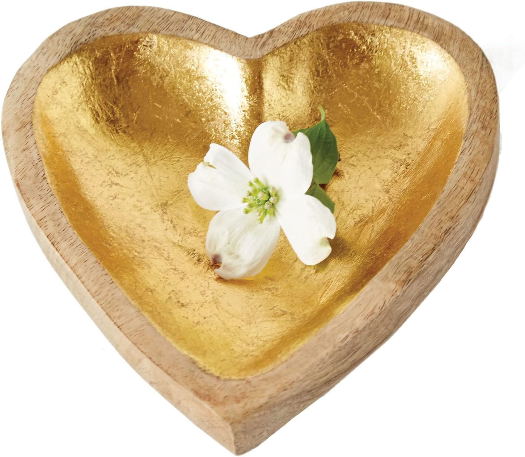 Mango Wood Heart Tray with Gold Leaf Interior