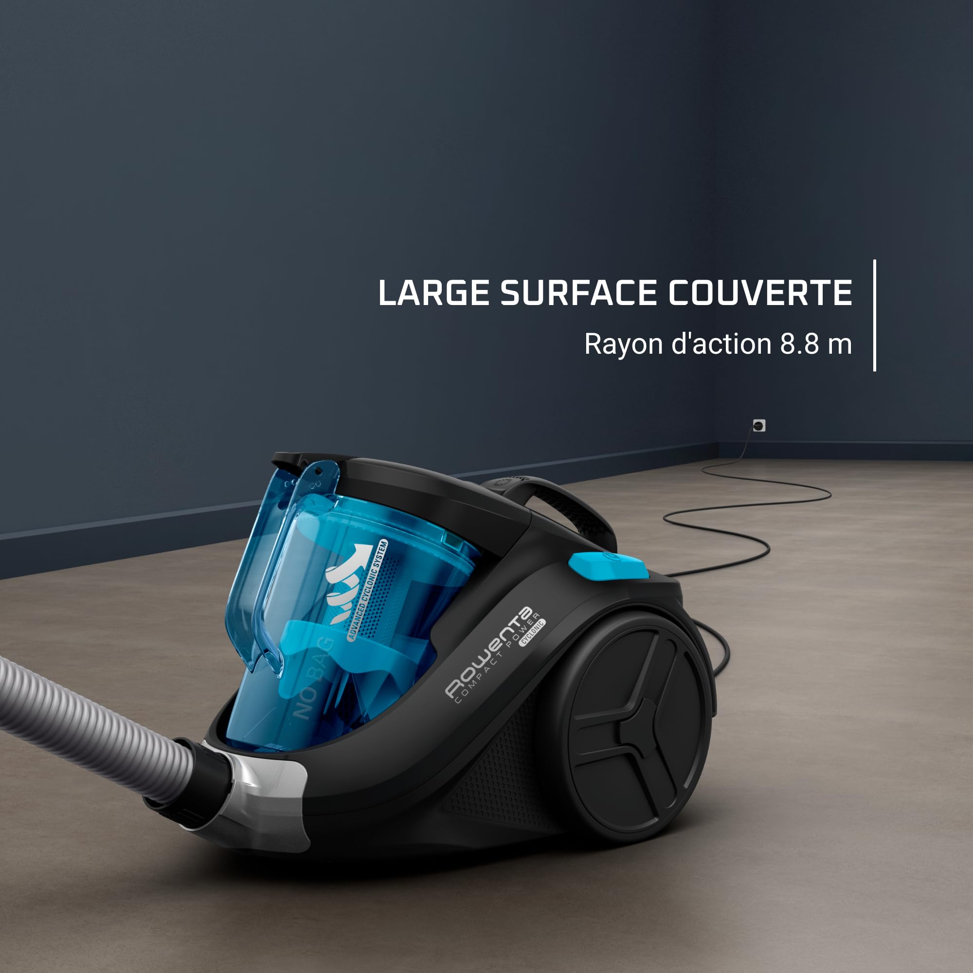 Rowenta Compact Power Cyclonic Aspirateur Sans Sac Performant Compact Léger Maniable Ergonomique Capacité 1,5L RO3731EA, Noir / Turquoise