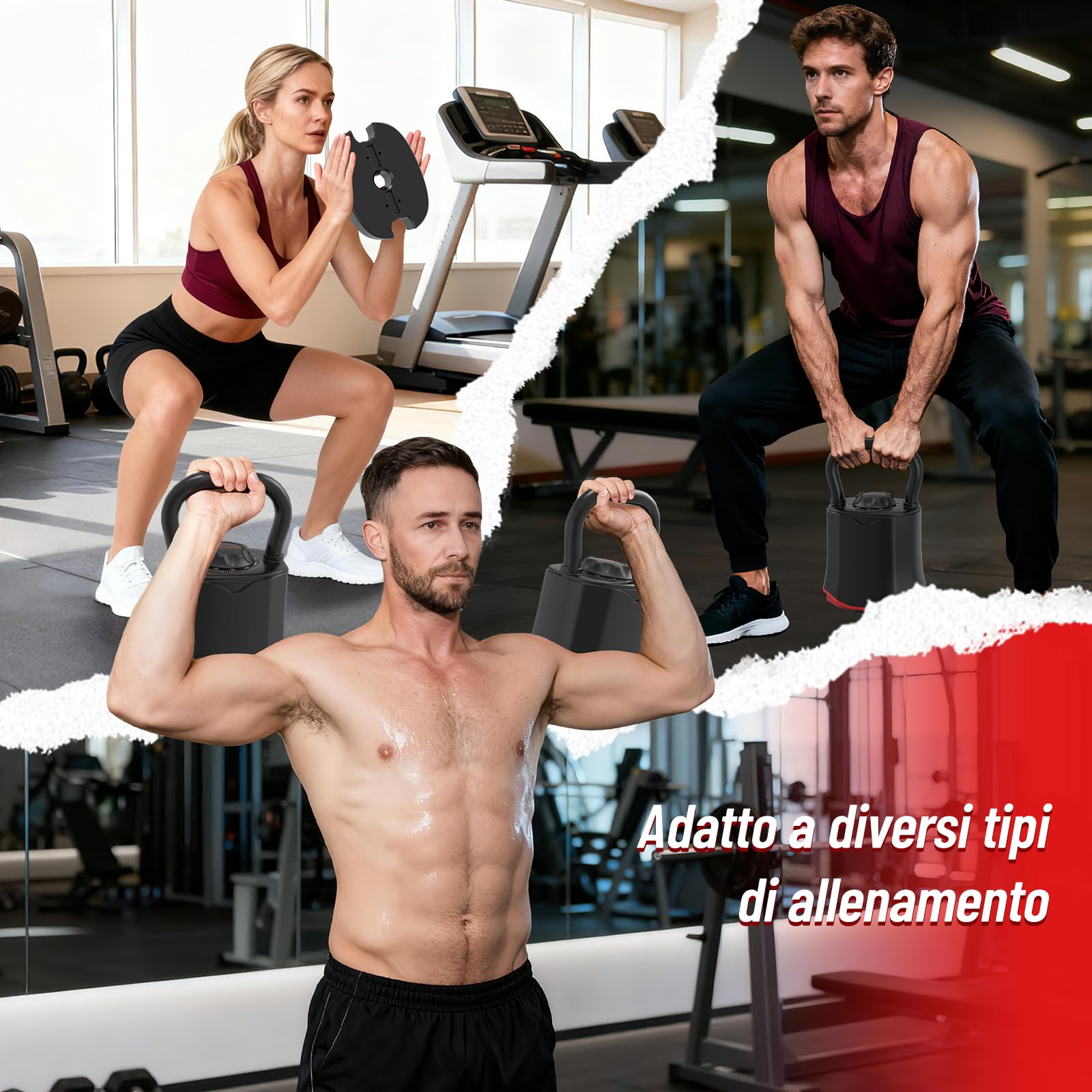 HXD-ERGO Kettlebell regolabile 6 in 1 (3 – 18 kg), peso a cambio rapido, impugnatura larga, bilanciere compatto per la casa e la palestra