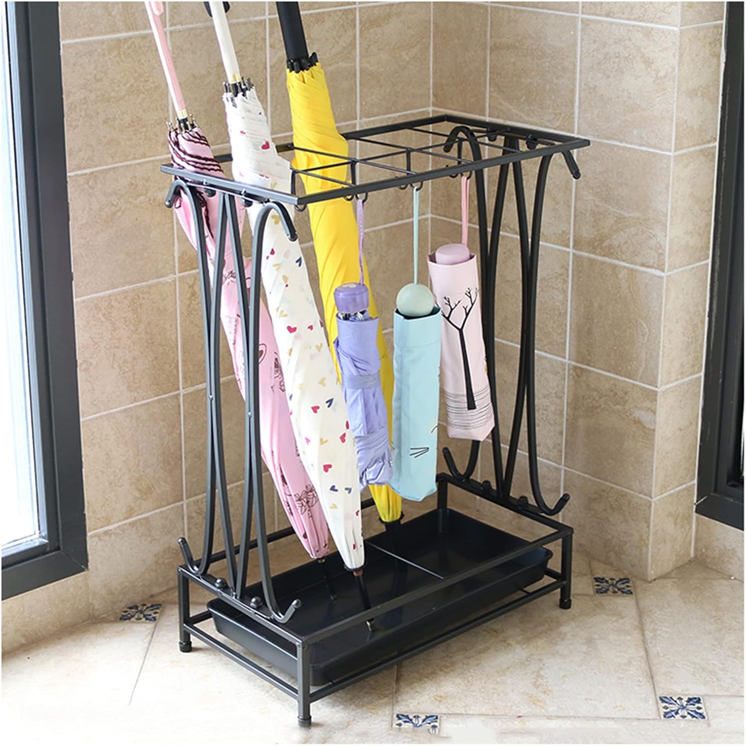Umbrella Stand, Umbrella Racks, Umbrella Stands High Capacity Commercial/Home Umbrella Rack with 10-21 Independent Spaces Umbrella Holder for Hallway, Office, Door (Blac