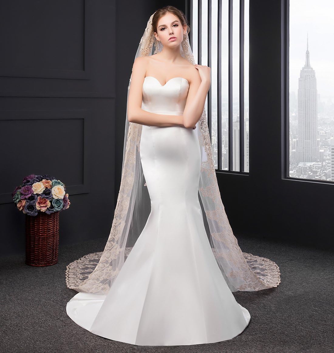 EllieHouse Cathedral Length Sequin Lace Wedding Bridal Veil for Bride E21