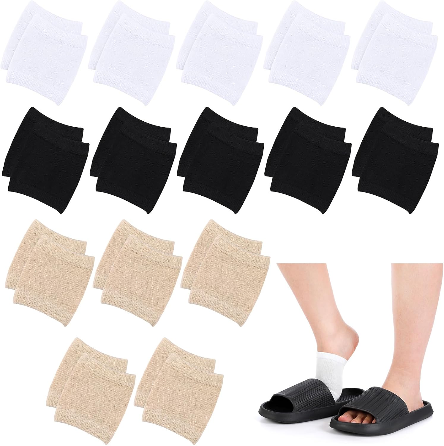 Twistover 15 Pairs Women's Slide Sandal Socks Slide Sandal Liner Open Toe Slipper Shoe Foot Protector No Show Toeless Half Socks for Slipper