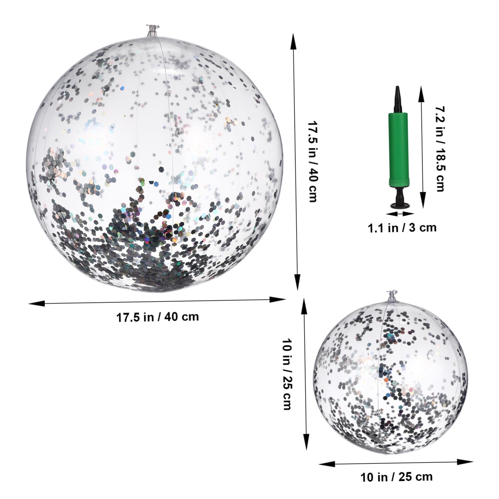 ifundom 2 Pcs Glitter Inflatable Beach Balls with Pump Sequin Beach Balls for Pool Games Summer Parties Fun Outdoor Activities