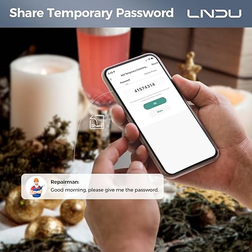 Miniatura 5 de LNDU Cerradura de puerta inteligente con teclado de huellas dactilares con control de aplicación, cerrojo inteligente con código 100, contraseña