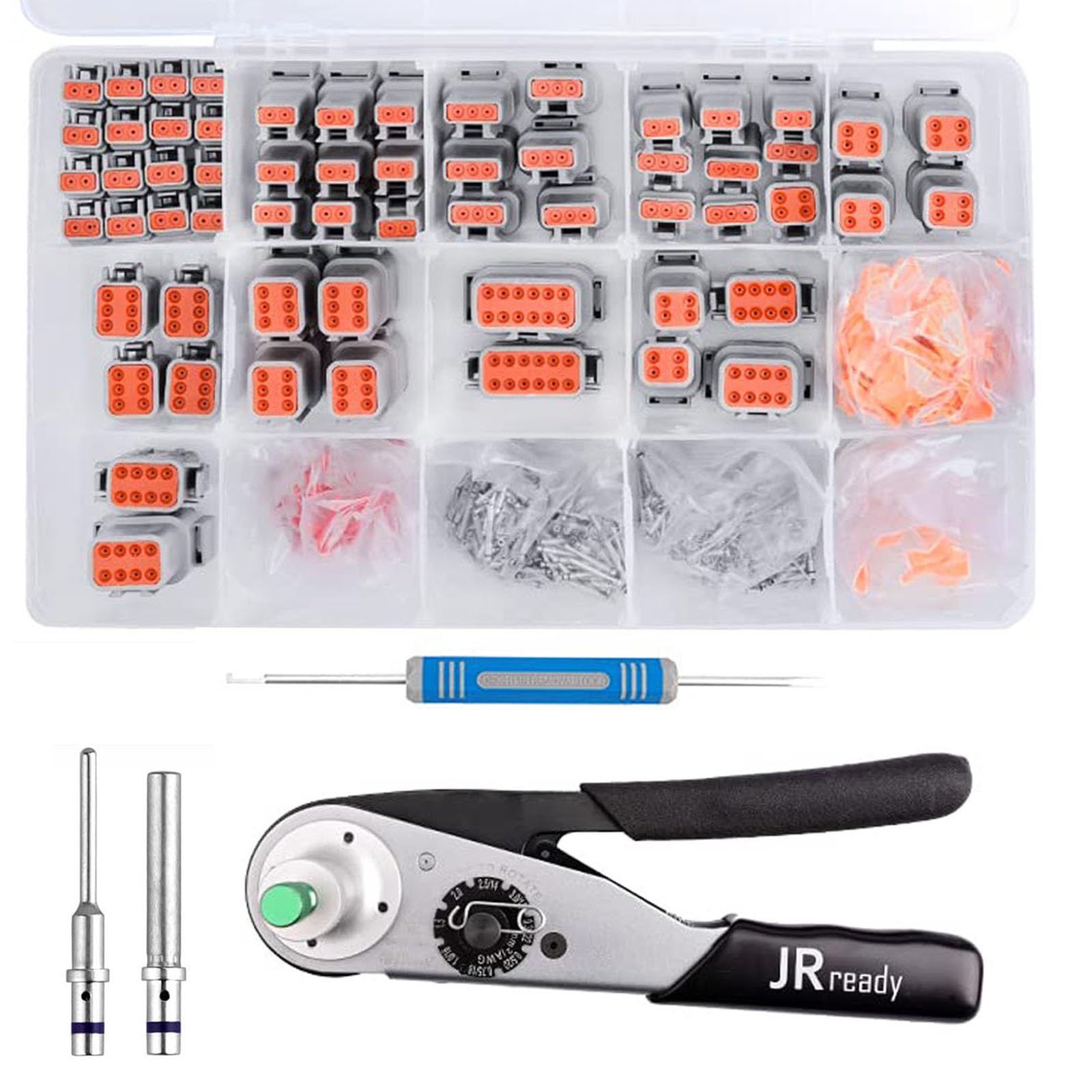 JRreadyST6307-1 Deutsch DTM Connector Kit 2 3 4 6 8 12 Pin, DTM Connectors with Crimper ACT-M202, Size 20 Solid Contacts Crimp Wire Gauge 16-22AWG,7.5A
