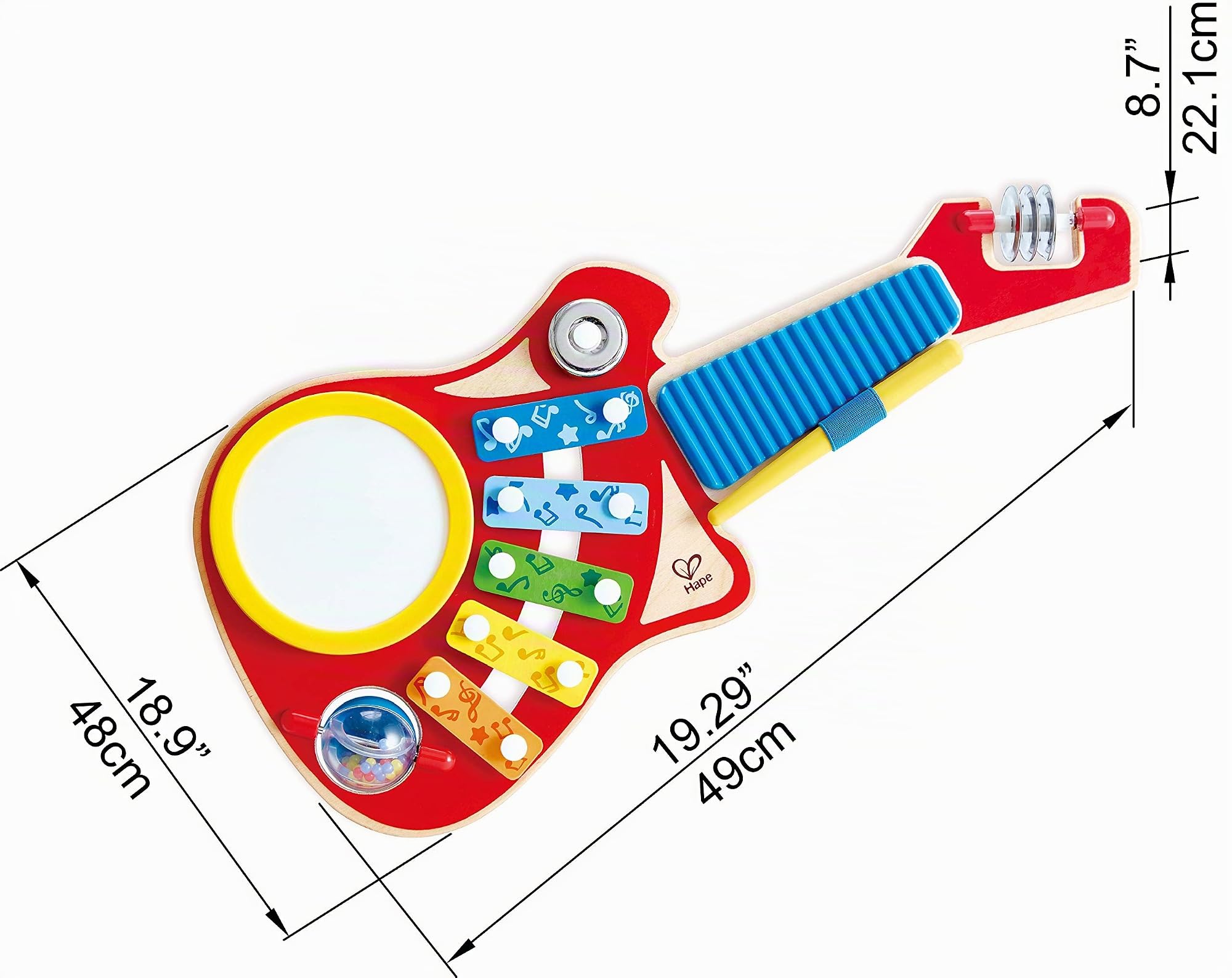 Hape - Crea Musica 6 in 1 | Chitarra Giocattolo per Bambini dai 18 Mesi con tamburello, xilofono, Tamburo e Altro