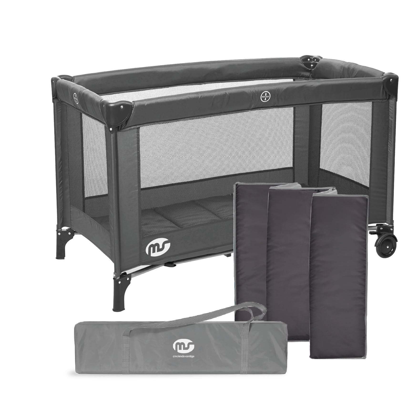 ms BabyWorld – Basic – Cuna de Viaje para niños | 120x60 cm | Desde 0+ Meses hasta 15 kg | Colchón y Bolsa Transporte Incluidos | Plegado y Montaje Fácil | Estructura Ligera y Estable (Negro)