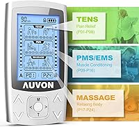 Vista 3 de AUVON Unidad TENS EMS de doble canal, 24 modos, estimulador muscular para aliviar el dolor, masajeador de máquina TENS recargable con 12