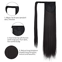 Vista 4 de SEIKEA Extensión de cola de caballo con clip alrededor de la cola de caballo larga y recta, extensión de pelo sintético para mujer, 26 pulgadas